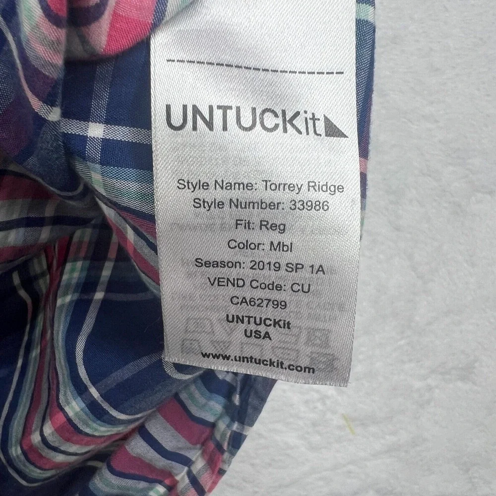 UNTUCKit Long Sleeve Shirt Mens XX-Large Blue‎ Pink Plaid Torrey Ridge Regular